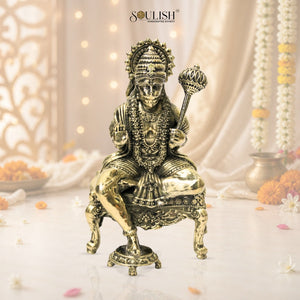 Lord Hanuman Seated on Diwan Brass Idol – Strength & Devotion Home Décor