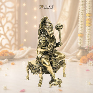 Lord Hanuman Seated on Diwan Brass Idol – Strength & Devotion Home Décor