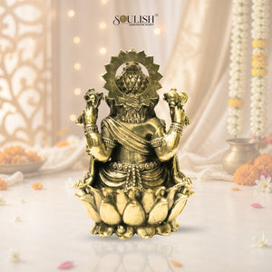Lord Ganesha on Lotus Brass Idol – Auspicious Spiritual Home Décor