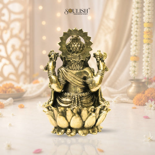 Lord Ganesha on Lotus Brass Idol – Auspicious Spiritual Home Décor